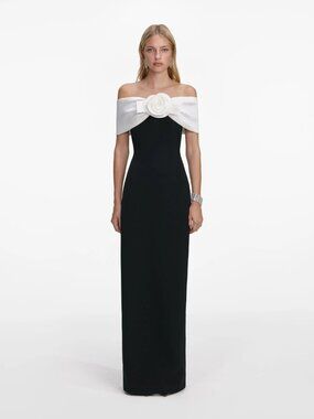 Self-Portrait Black Crepe Flower Maxi Dress